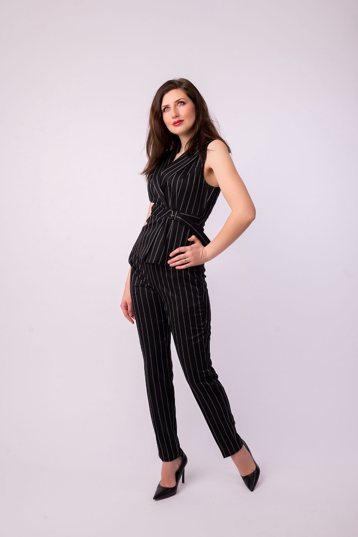 Imagine Pantalon Violeta gri cu insertii contrast