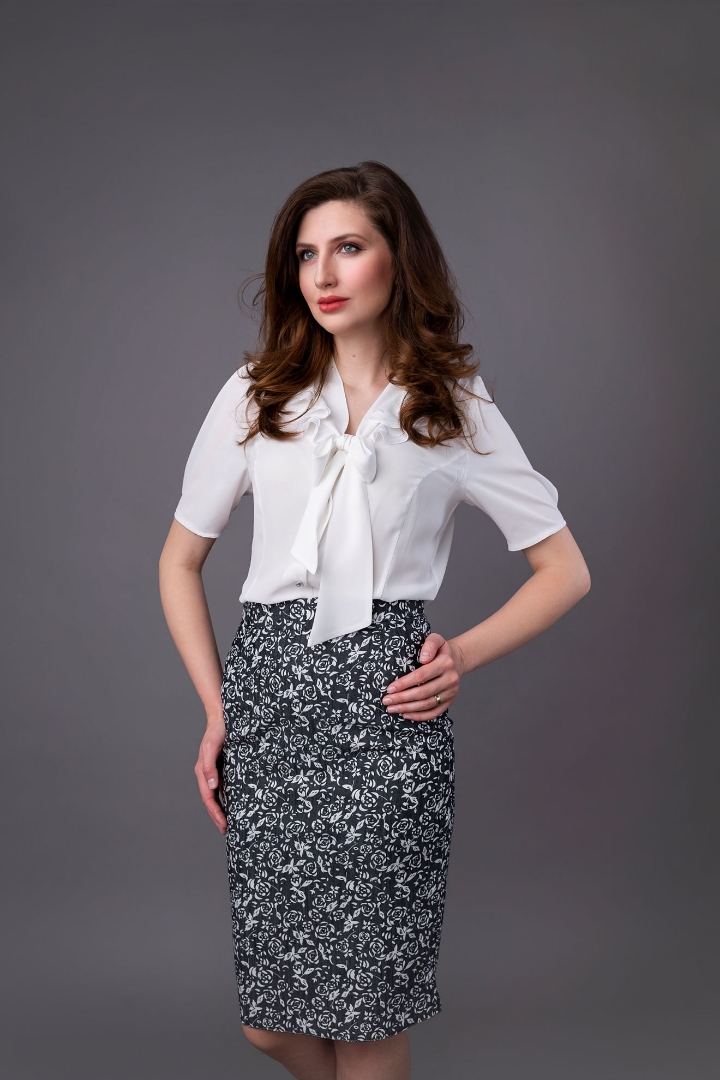 Imagine Fusta Nancy alb/negru cu imprimeu