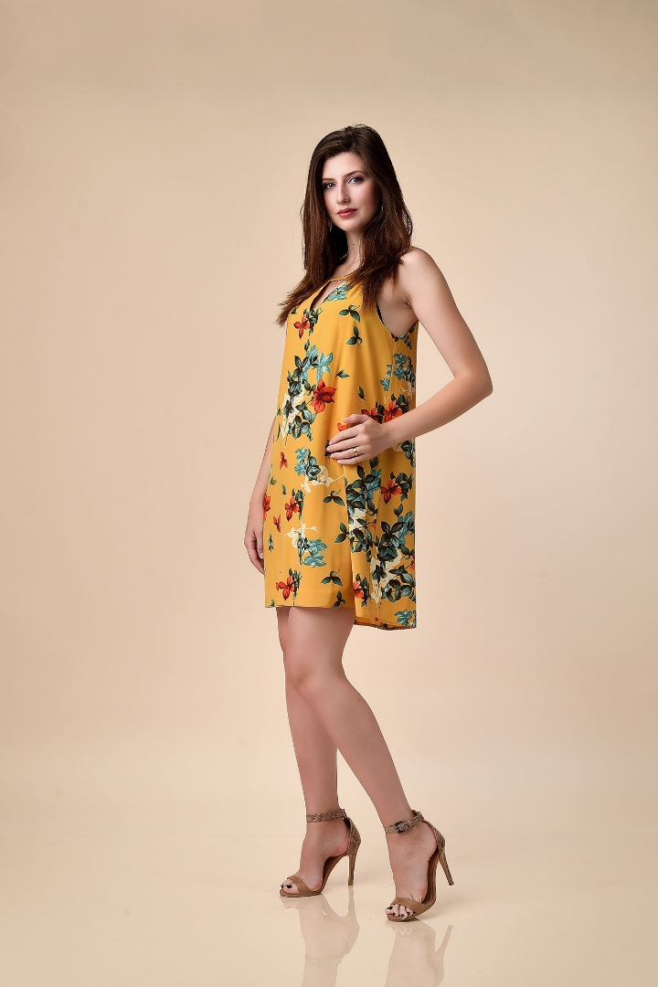 Imagine Rochia Margo galben cu imprimeu floral