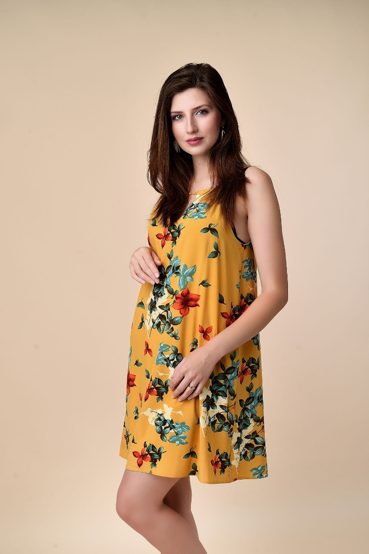 Imagine Rochia Margo galben cu imprimeu floral