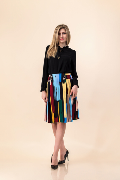 Imagine Fusta Cindy bleu cu imprimeu multicolor