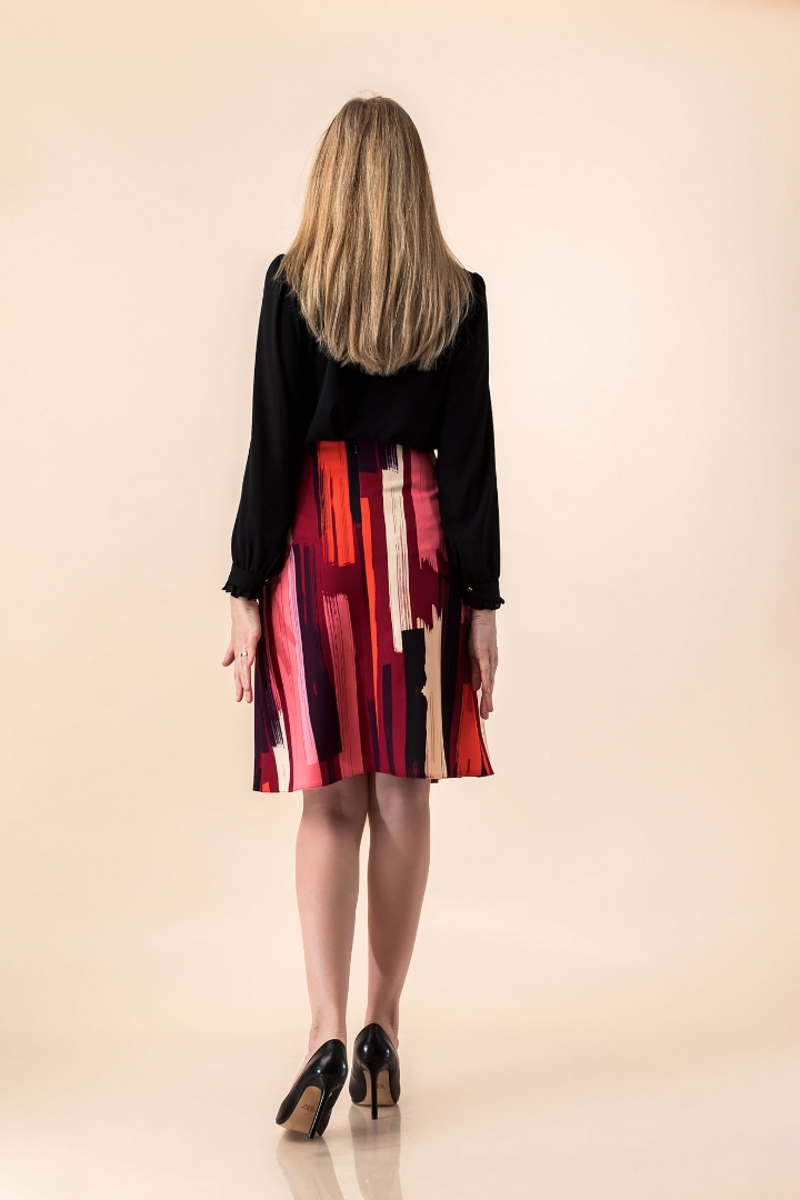 Imagine Fusta Cindy grena cu imprimeu multicolor