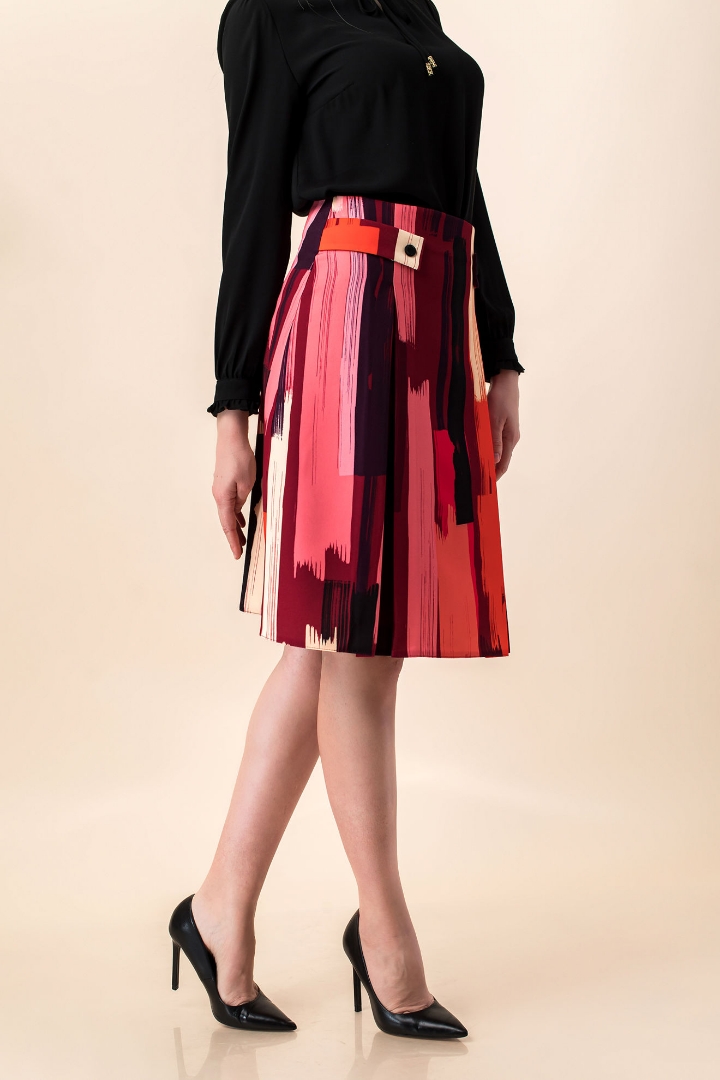 Imagine Fusta Cindy grena cu imprimeu multicolor