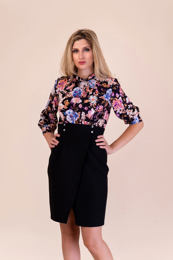 Imagine Rochie Hermione neagra cu imprimeu floral