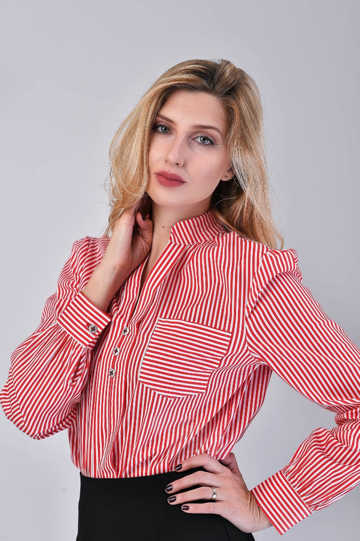 Imagine Bluza Delia cu dungi de culoare rosie