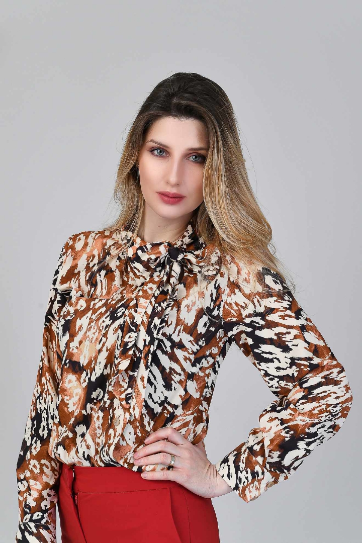 Imagine Bluza Gabriela cu imprimeu bej negru