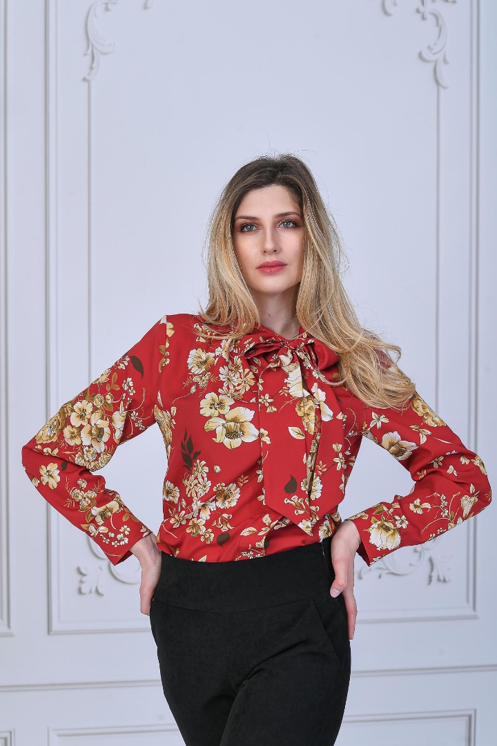 Imagine Bluza Gabriela roșie cu imprimeu floral
