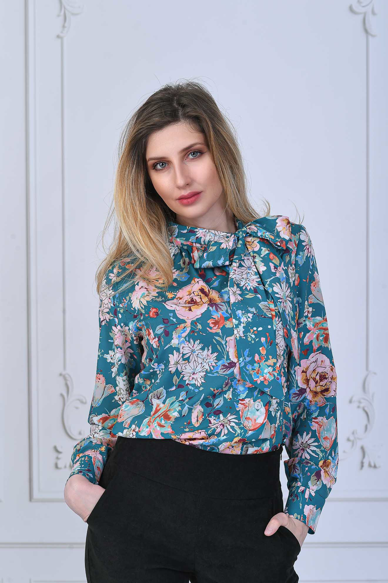 Imagine Bluza Gabriela verde cu imprimeu floral