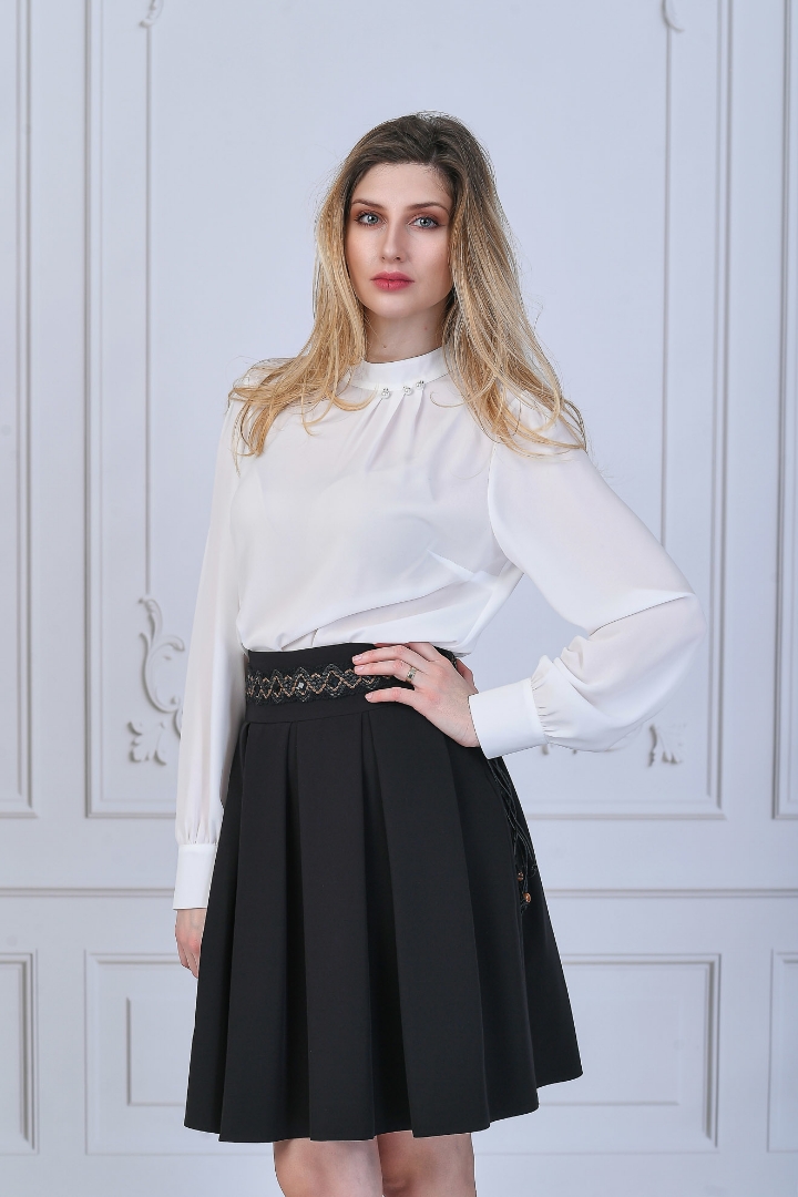 Imagine Fusta Petunia neagră căptușită accesorizată cu curea fixă în talie