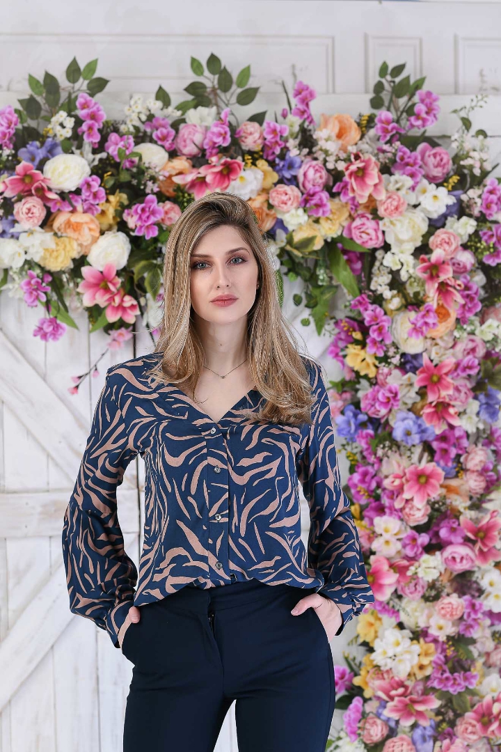 Imagine Bluza Carolina bleumarin cu bej