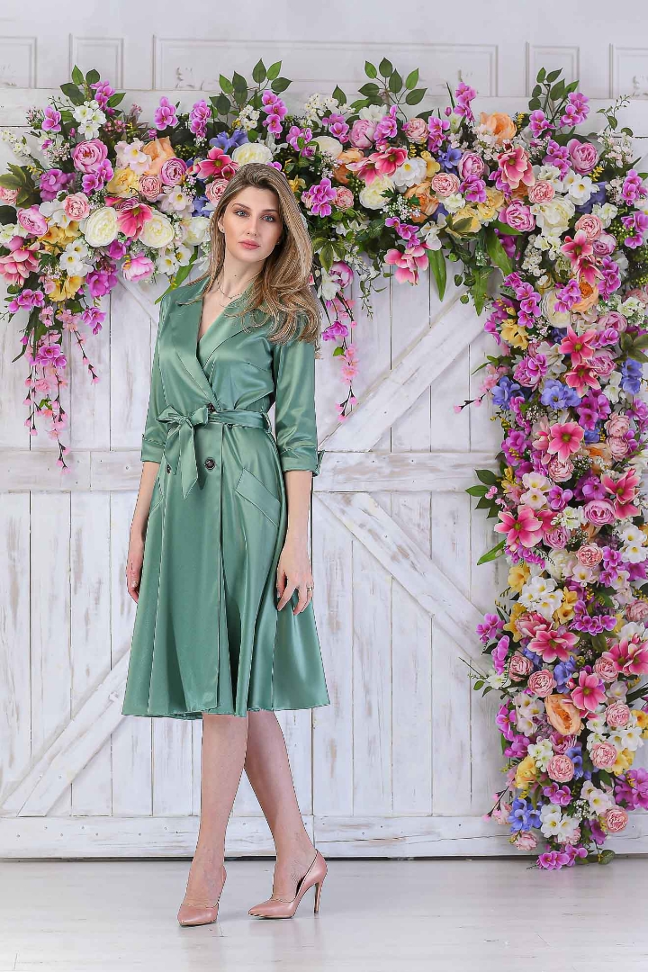 Imagine Rochia Karol din tafta oliv