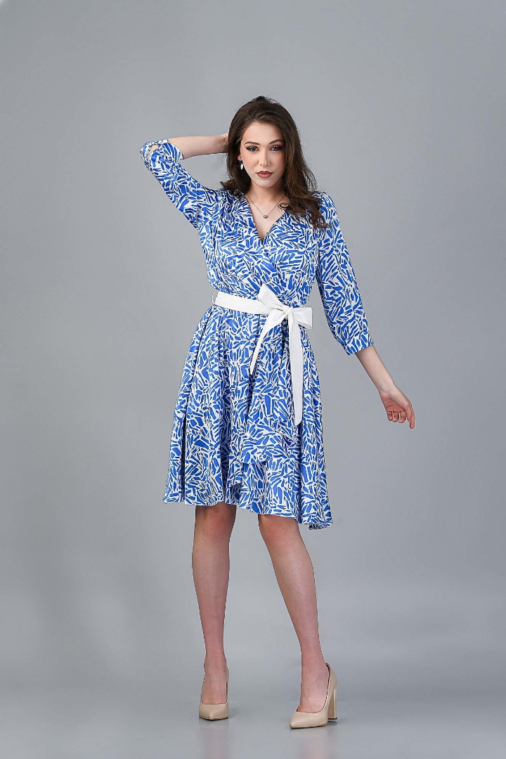 Imagine Rochia Leontine Albastră cu Imprimeu