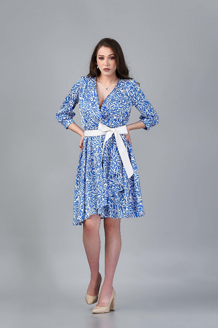 Imagine Rochia Leontine Albastră cu Imprimeu