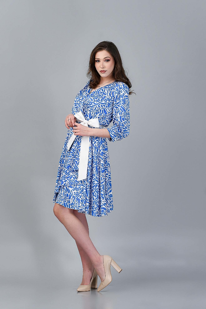 Imagine Rochia Leontine Albastră cu Imprimeu