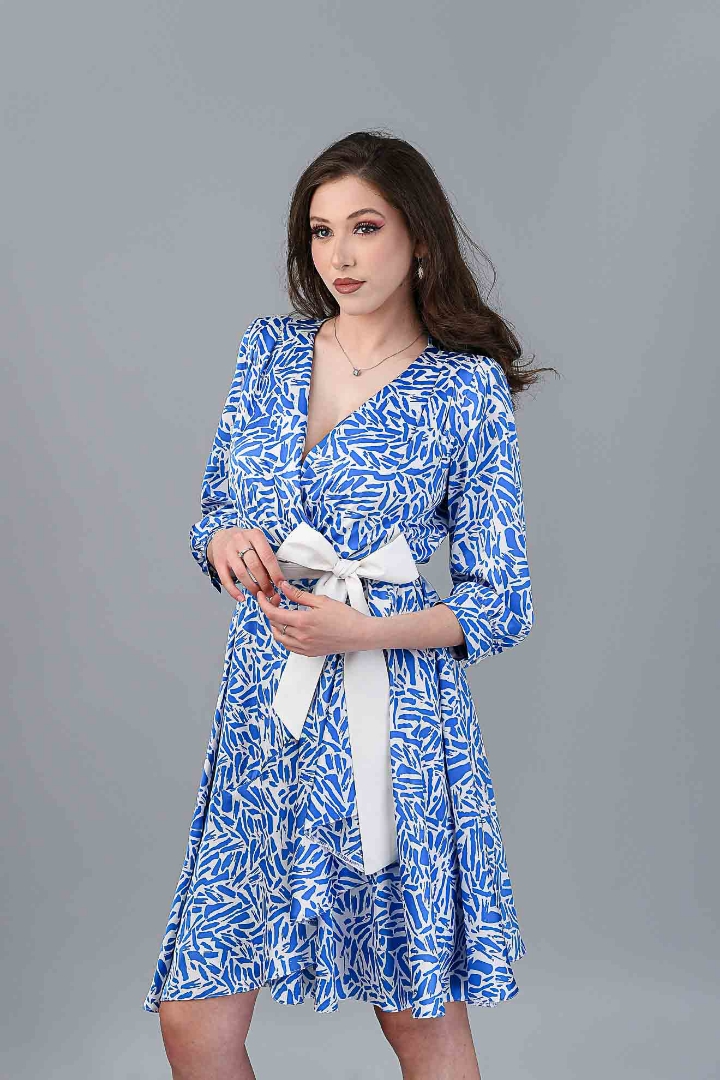 Imagine Rochia Leontine Albastră cu Imprimeu