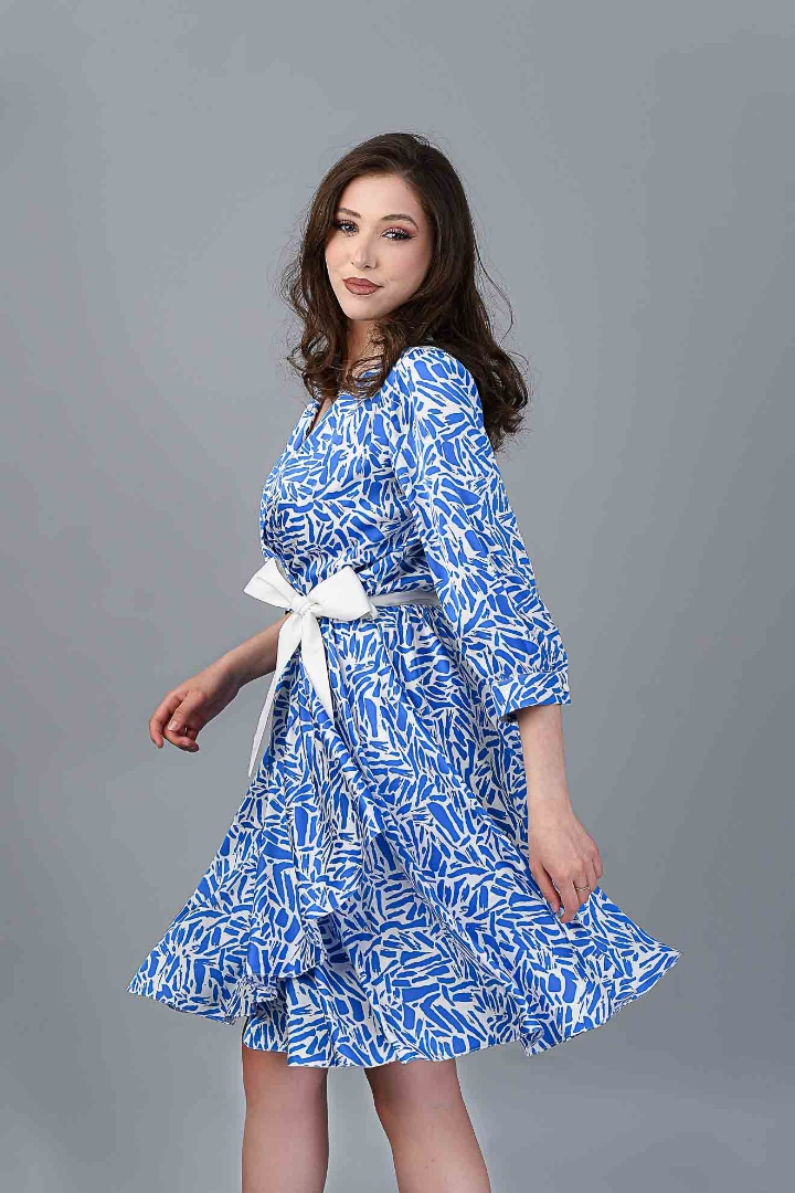 Imagine Rochia Leontine Albastră cu Imprimeu