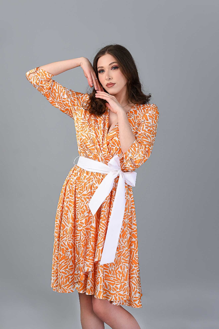 Imagine Rochia Leontine Orange cu Imprimeu