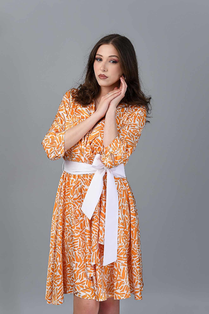 Imagine Rochia Leontine Orange cu Imprimeu