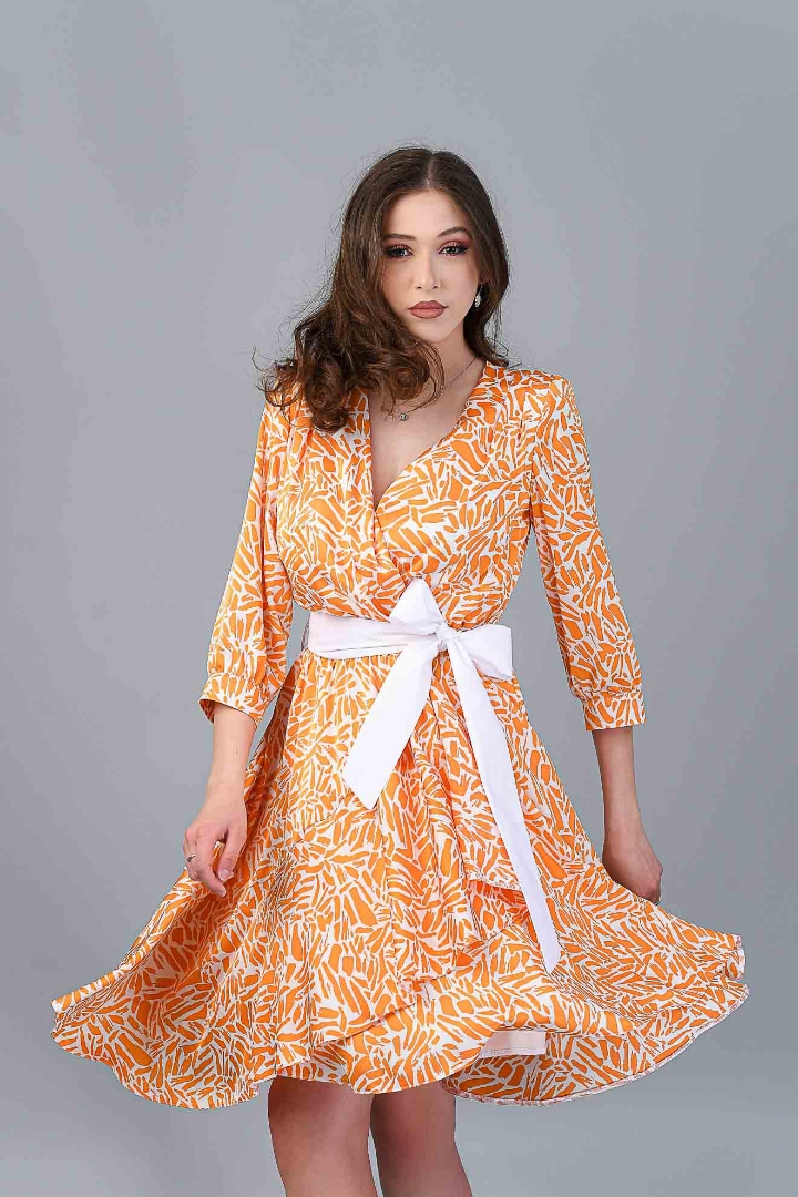 Imagine Rochia Leontine Orange cu Imprimeu