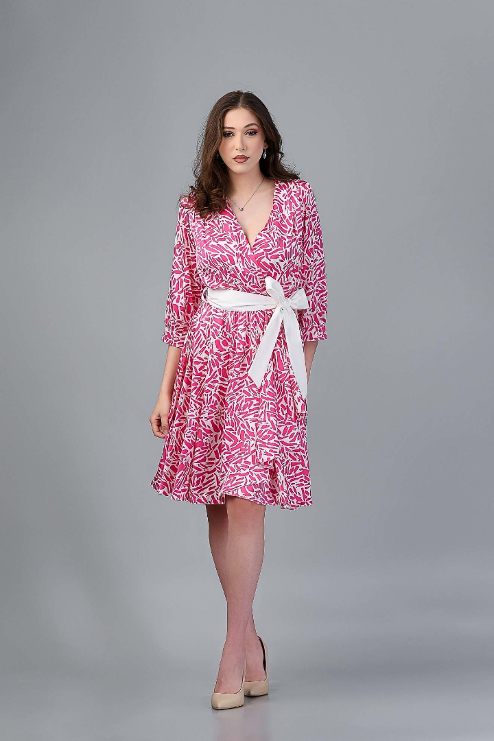 Imagine Rochia Leontine Roz cu Imprimeu