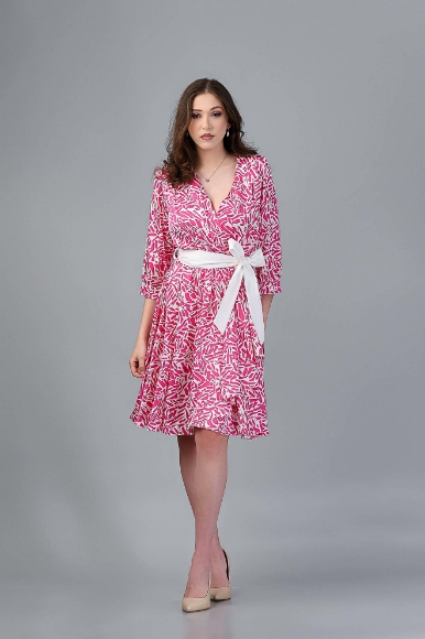 Imagine Rochia Leontine Roz cu Imprimeu