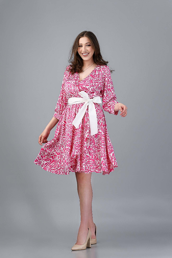 Imagine Rochia Leontine Roz cu Imprimeu