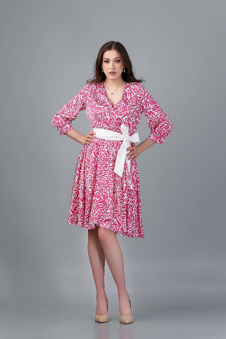 Imagine Rochia Leontine Roz cu Imprimeu