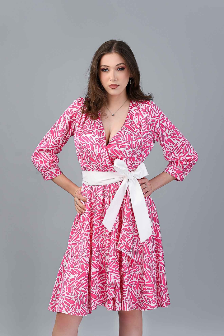 Imagine Rochia Leontine Roz cu Imprimeu