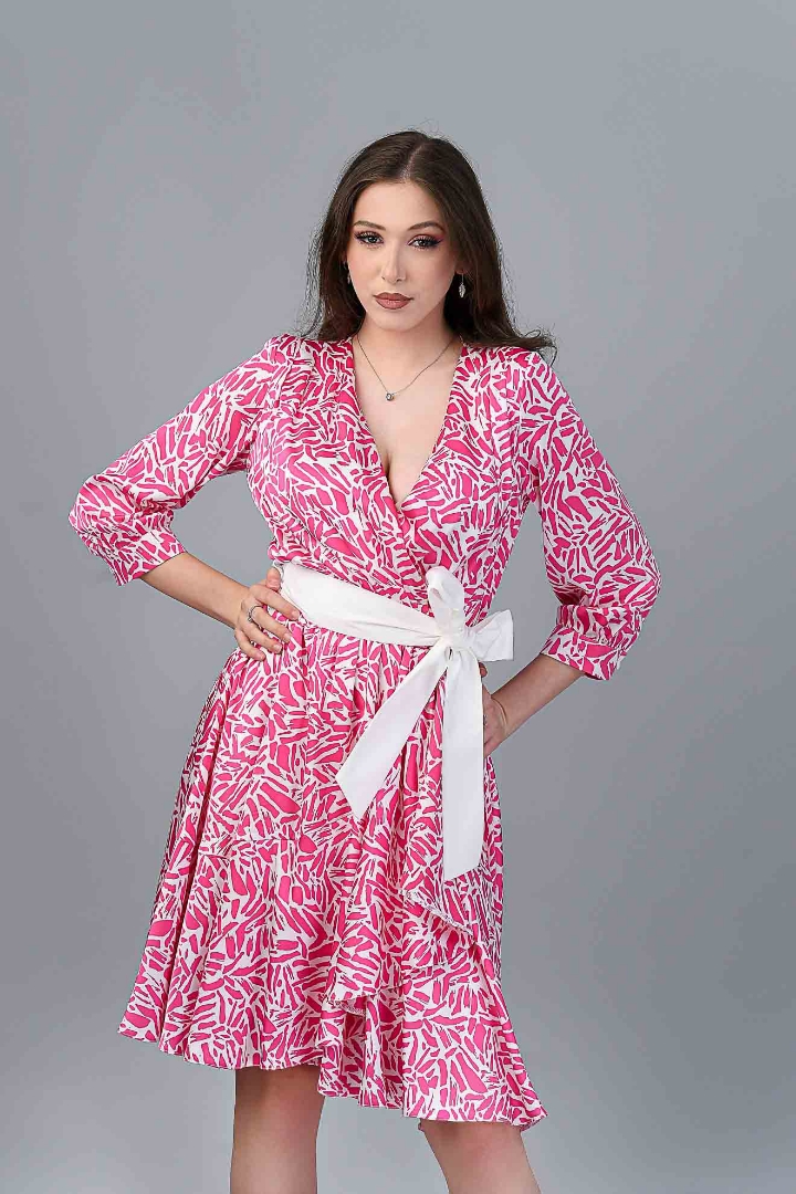 Imagine Rochia Leontine Roz cu Imprimeu