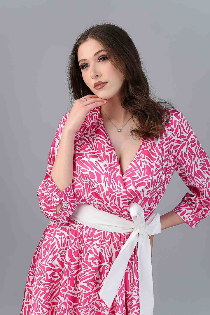 Imagine Rochia Leontine Roz cu Imprimeu