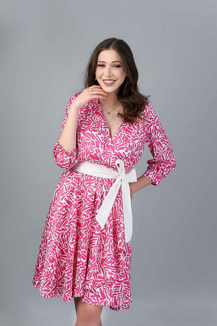 Imagine Rochia Leontine Roz cu Imprimeu