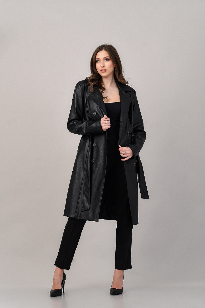 Imagine Trench Ely Negru Piele Ecologica