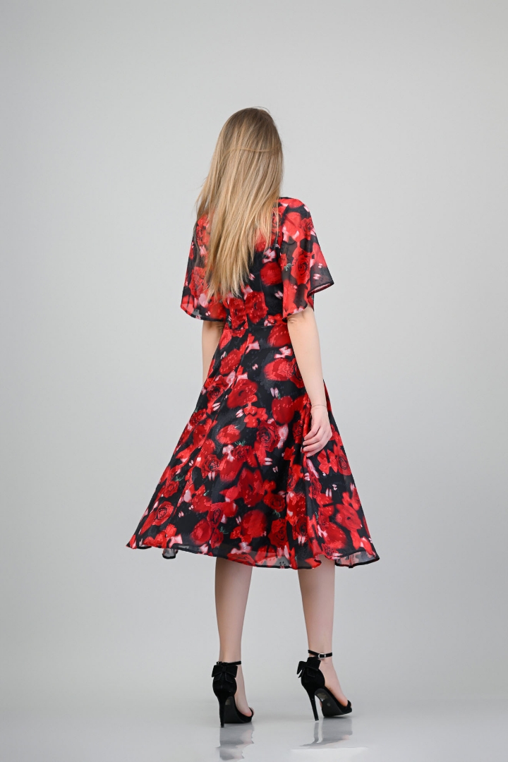 Imagine Rochia Giuliana cu imprimeu rosu