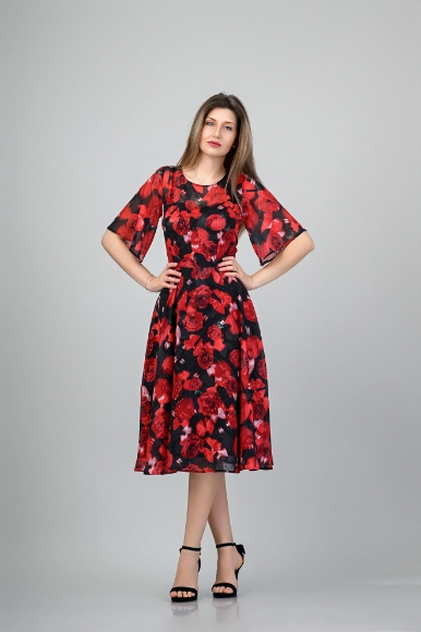 Imagine Rochia Giuliana cu imprimeu rosu