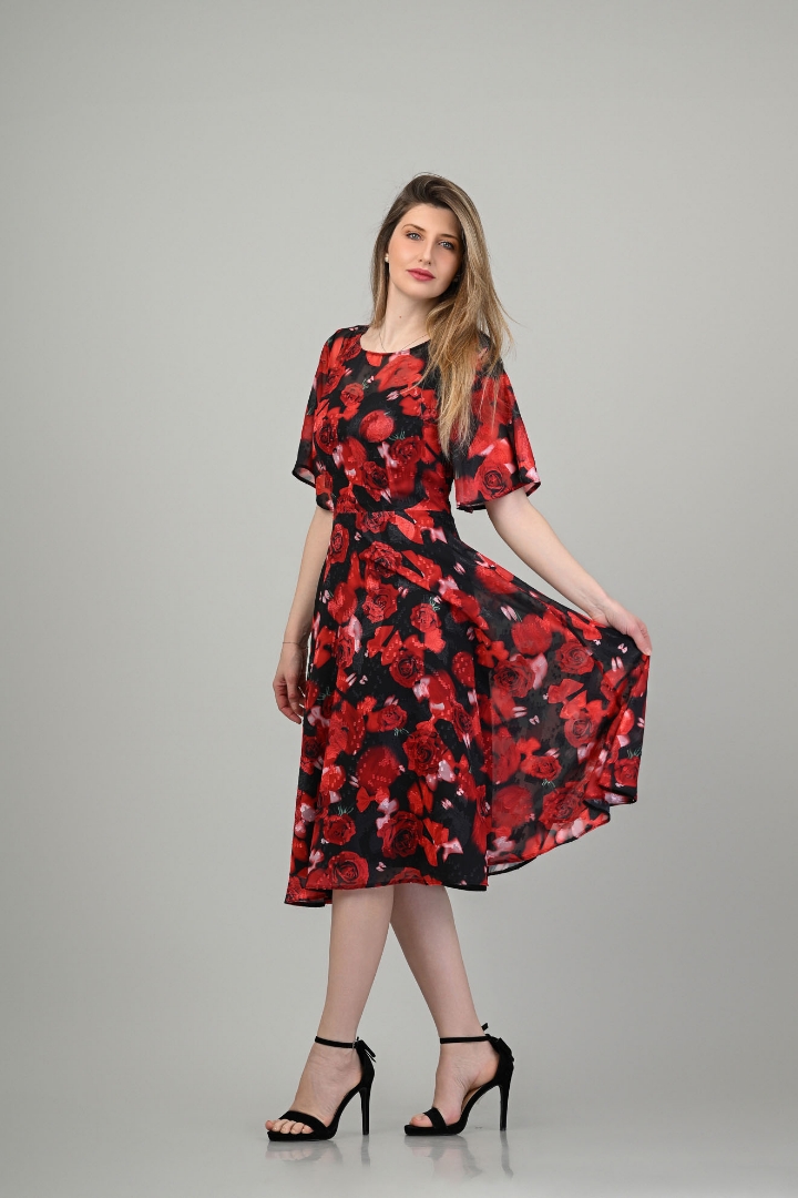 Imagine Rochia Giuliana cu imprimeu rosu