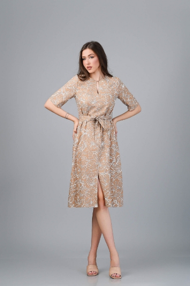 Imagine Rochia Roxana imprimeu bej din in