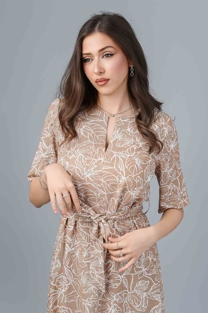 Imagine Rochia Roxana imprimeu bej din in